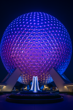 Spaceship Earth glowing at night